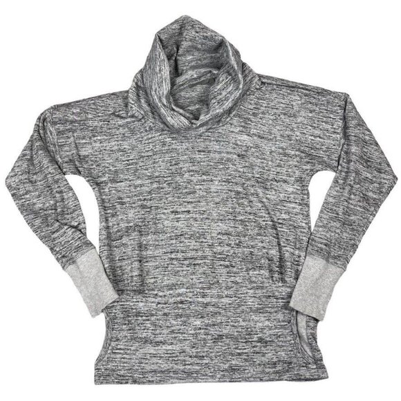 Athleta Womens Cowl Neck Sweatshirt Size Small Heathered Gray Pockets Thumbholes - Picture 1 of 11
